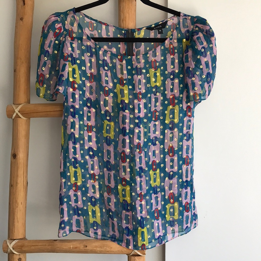 NWOT SUNO Chain print& glitter dotted Top